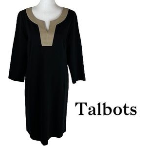 Talbots Black & Tan Minimalist Neutral Shift Dress NWOT